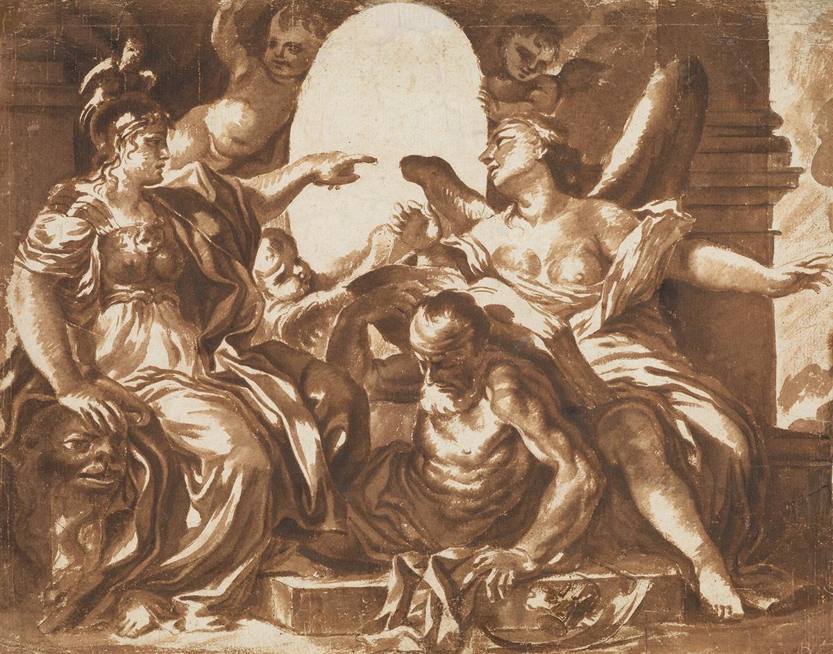GIUSEPPE CALETTI, CALLED IL CREMONESE (Cremona circa 1600-circa 1660 Ferrara) Allegory of Wisdom Enthroned, Unveiling Truth.